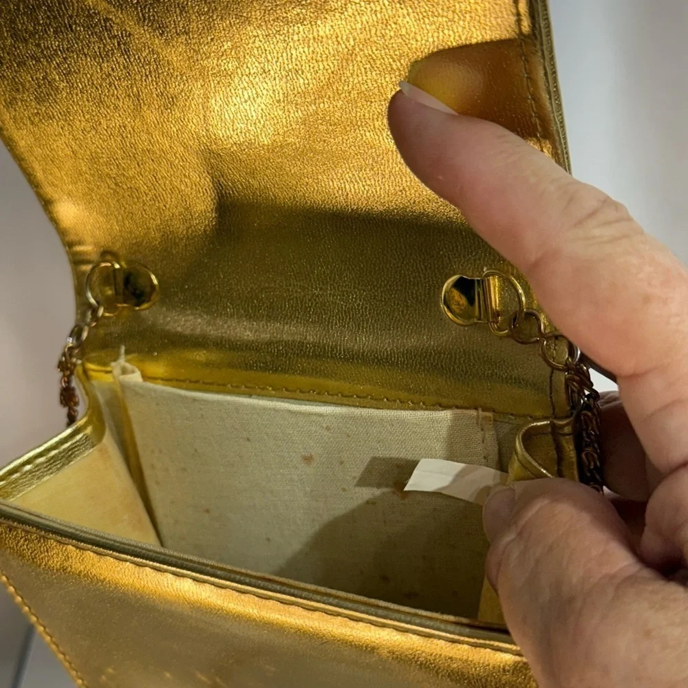 Gold Metallic Sparkle Square Clutch Bag with Shoulder Strap